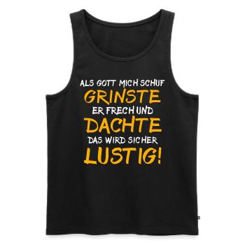 Ironische Sprüche Humor Gott Grinste - Männer Premium Bio Tank Top - Schwarz - Vorne - AI Model Male 178 light (178cm)