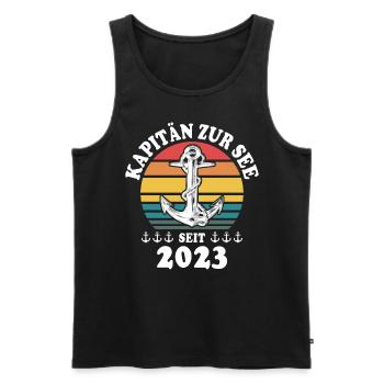 Kapitän Boot Bootsführerschein 2023 - Männer Premium Bio Tank Top - Schwarz - Vorne - Michal (187cm)