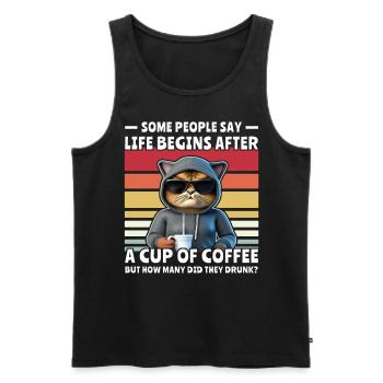 Retro Katze Kaffee - Männer Premium Bio Tank Top - Schwarz - Vorne - Michal (187cm)