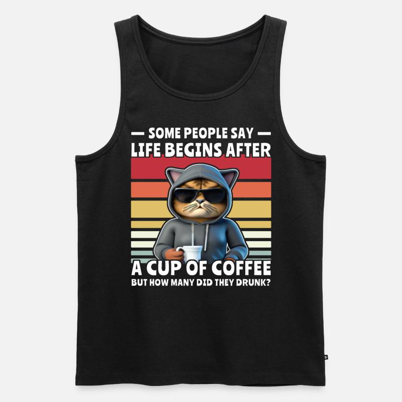 Retro Katze Kaffee - Männer Premium Bio Tank Top - Schwarz