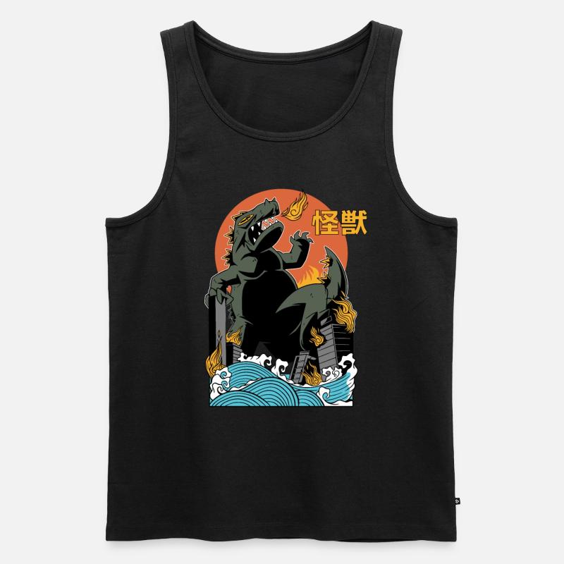 Dinosaure géant Coucher de soleil japonais - Débardeur bio Premium Homme - noir