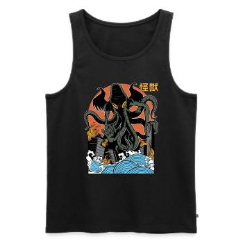 Coucher de soleil géant Cthulhu japonais - Débardeur bio Premium Homme - noir - Devant - AI Model Male 178 light (178cm)