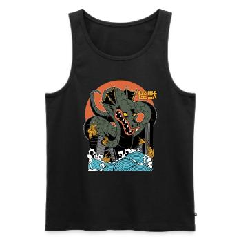 Dragon Géant Coucher de Soleil Japonais - Débardeur bio Premium Homme - noir - Devant - AI Model Male 178 light (178cm)