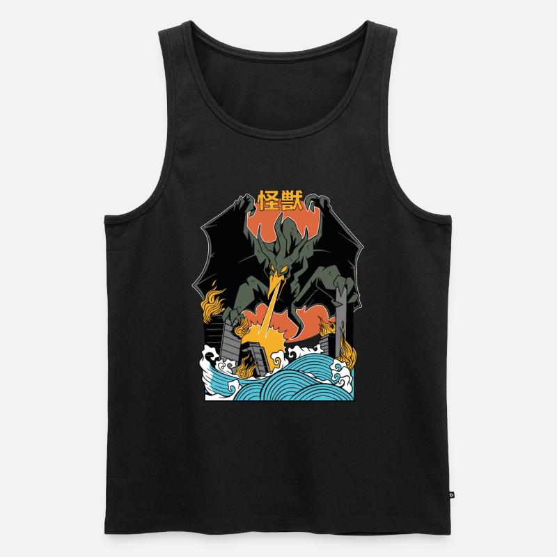 Coucher de soleil de monstre géant japonais - Débardeur bio Premium Homme - noir