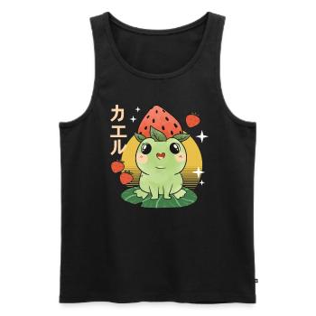 Grenouille fraise japonaise - Débardeur bio Premium Homme - noir - Devant - AI Model Male 178 light (178cm)