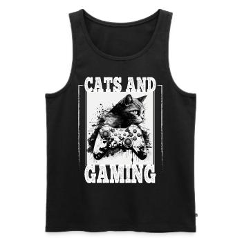 Cats and Gaming Cat Kitten Controller Gaming - Men's Premium Organic Tank Top - black - Front - AI Model Male 178 light (178cm)