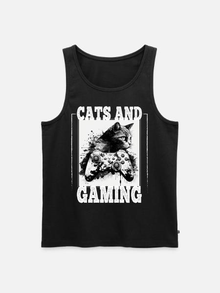 Cats and Gaming Katze Kätzchen Controller Zocken - Männer Premium Bio Tank Top - Schwarz