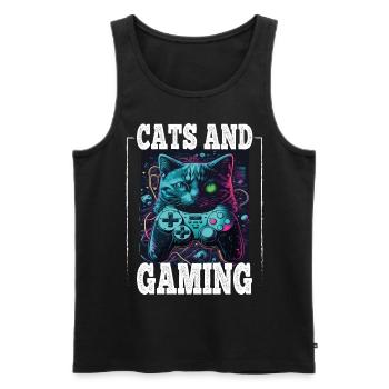 Cats and Gaming Cat Kitten Controller Gaming - Men's Premium Organic Tank Top - black - Front - AI Model Male 178 light (178cm)