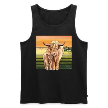 Vache bovine des Highlands - Débardeur bio Premium Homme - noir - Devant - Michal (187cm)