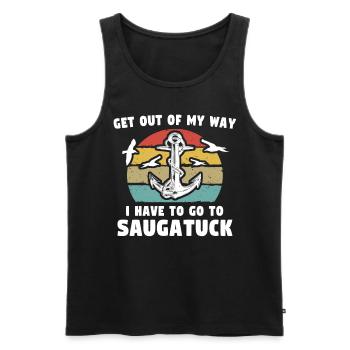 Saugatuck, Michigan - Men's Premium Organic Tank Top - black - Front - AI Model Male 178 light (178cm)