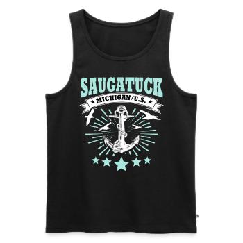 Saugatuck, Michigan - Men's Premium Organic Tank Top - black - Front - AI Model Male 178 light (178cm)