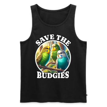 Save Budgie - Men's Premium Organic Tank Top - black - Front - AI Model Male 178 light (178cm)