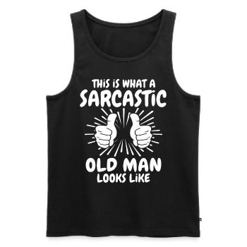 Vieil homme sarcastique - Débardeur bio Premium Homme - noir - Devant - Michal (187cm)