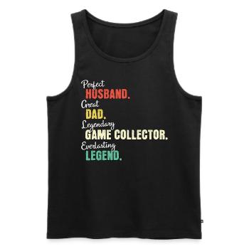 Papa collectionneur de jeux - Débardeur bio Premium Homme - noir - Devant - Michal (187cm)