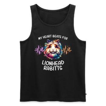 Tête de Lion Lapin Coeur Ligne - Débardeur bio Premium Homme - noir - Devant - Michal (187cm)