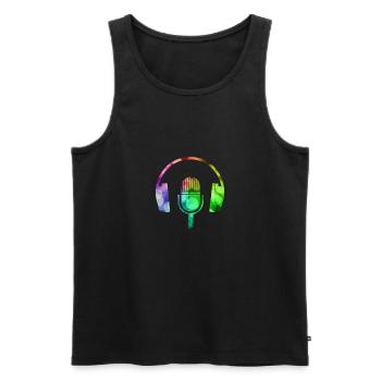 Micro et casque - Débardeur bio Premium Homme - noir - Devant - AI Model Male 178 light (178cm)