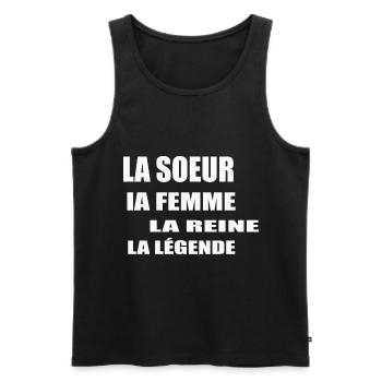 Soeur Femme Reine Légende Meilleure Soeur - Débardeur bio Premium Homme - noir - Devant - Michal (187cm)