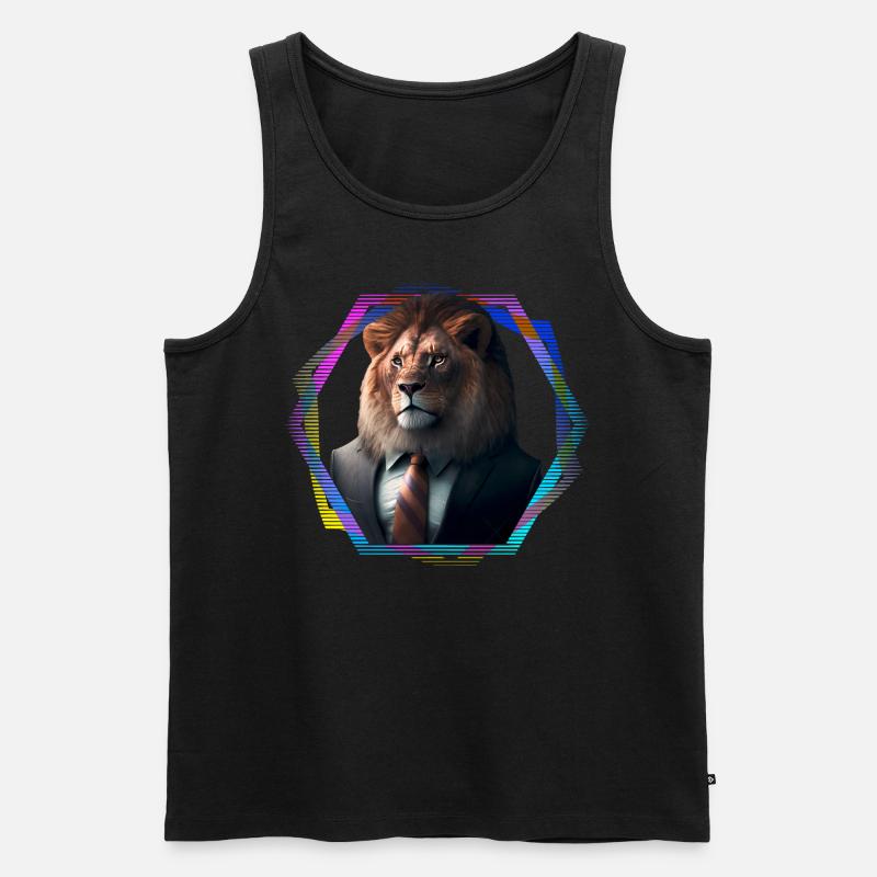 Löwe im Anzug - Männer Premium Bio Tank Top - Schwarz