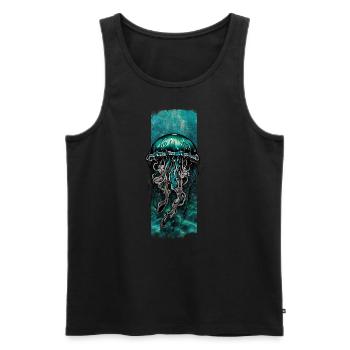 Azurblaue Drift: Cyanfarbenes Quallen-Design - Männer Premium Bio Tank Top - Schwarz - Vorne - AI Model Male 178 light (178cm)