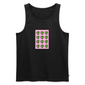 Feuille tropicale rose de Monstera - Débardeur bio Premium Homme - noir - Devant - AI Model Male 178 light (178cm)