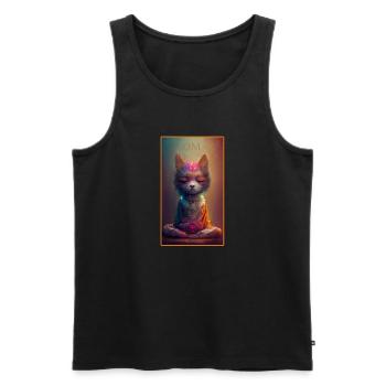 Cat médite - ésotérisme, yoga, zen, shiva - Débardeur bio Premium Homme - noir - Devant - Michal (187cm)