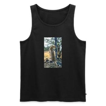 Gepard mit Baby Kenya - Männer Premium Bio Tank Top - Schwarz - Vorne - Michal (187cm)
