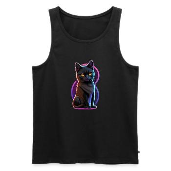 petit chat noir et lumiere fluo - Débardeur bio Premium Homme - noir - Devant - AI Model Male 178 light (178cm)