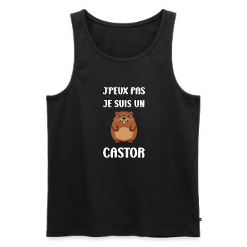 Humour petit castor - Débardeur bio Premium Homme - noir - Devant - Michal (187cm)