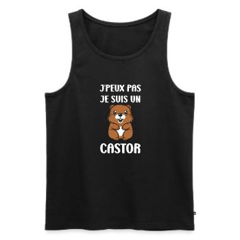 Humour petit castor - Débardeur bio Premium Homme - noir - Devant - Michal (187cm)