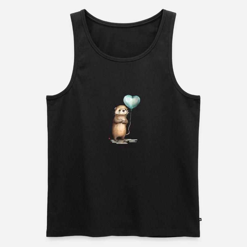 Otter Herz Aquarell - Männer Premium Bio Tank Top - Schwarz