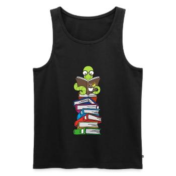 Wurm reads books with coffee - Men's Premium Organic Tank Top - black - Front - AI Model Male 178 light (178cm)