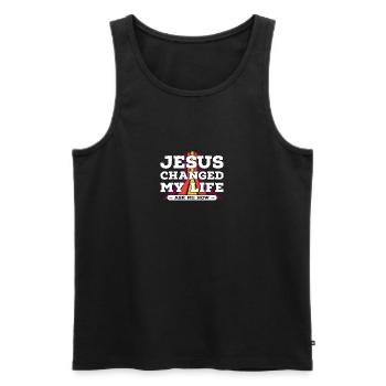 Jésus a changé ma vie, demandez-moi comment chez Vintage - Débardeur bio Premium Homme - noir - Devant - Michal (187cm)