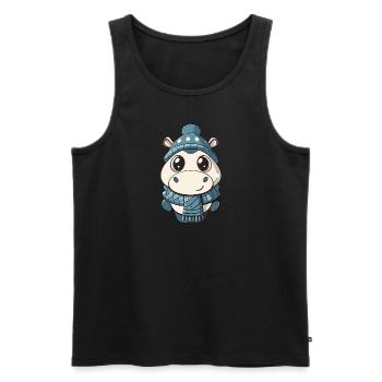 Niedliches Nilpferd mit Schal und Pudelmütze. - Männer Premium Bio Tank Top - Schwarz - Vorne - AI Model Male 178 light (178cm)