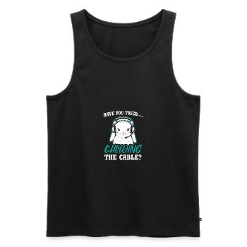 Funny Rabbit Design Quote Chewing The Cable - Men's Premium Organic Tank Top - black - Front - Michal (187cm)