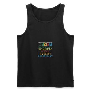 Ne sous-estimez jamais la puissance du vocabulaire - Débardeur bio Premium Homme - noir - Devant - AI Model Male 178 light (178cm)