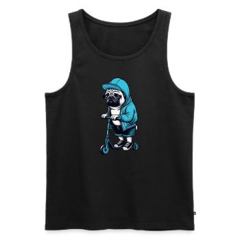 Lustiger Mops auf Roller Comic Cartoon Cool Hund - Männer Premium Bio Tank Top - Schwarz - Vorne - AI Model Male 178 light (178cm)