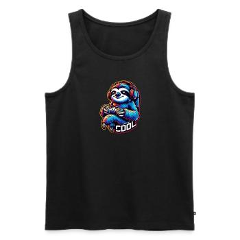 Funny Gamer Sloth with Headset Design - Men's Premium Organic Tank Top - black - Front - Michal (187cm)