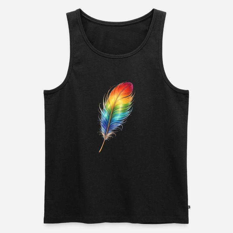 Bunte Feder Regenbogen Boho Design - Männer Premium Bio Tank Top - Schwarz