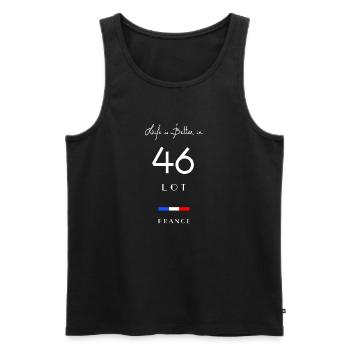 Life is better in LOT Number 46 Quercy Occitanie - Débardeur bio Premium Homme - noir - Devant - AI Model Male 178 light (178cm)