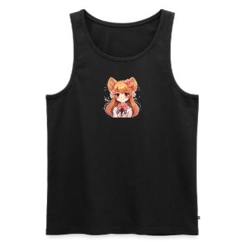 Chienne japonaise Shiba Inu fille avec des fleurs - Débardeur bio Premium Homme - noir - Devant - Michal (187cm)