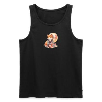 Chien japonais Shiba Inu en kimono avec fleurs - Débardeur bio Premium Homme - noir - Devant - AI Model Male 178 light (178cm)