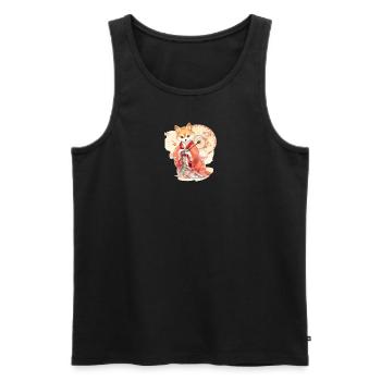 Chien japonais Shiba Inu en kimono avec fleurs - Débardeur bio Premium Homme - noir - Devant - AI Model Male 178 light (178cm)