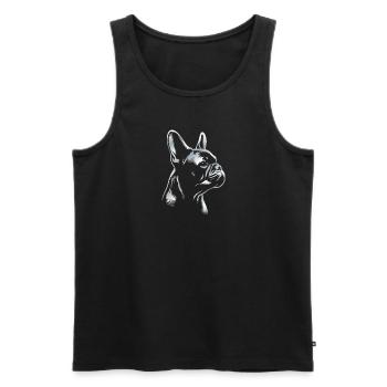 Bouledogue Français dessin tête argent - Débardeur bio Premium Homme - noir - Devant - Michal (187cm)