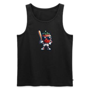 Erdbeer-Baseballspieler mit Schläger - Männer Premium Bio Tank Top - Schwarz - Vorne - Michal (187cm)