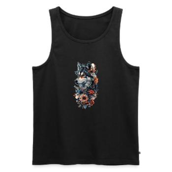 Husky und Blüten - Männer Premium Bio Tank Top - Schwarz - Vorne - AI Model Male 178 light (178cm)