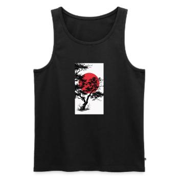 Arbre noir de style manga avec soleil rouge - Débardeur bio Premium Homme - noir - Devant - Michal (187cm)