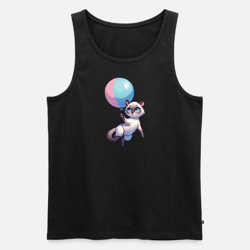 Katze mit Luftballon - Männer Premium Bio Tank Top - Schwarz