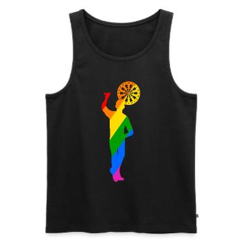 colorful dart player throwing with left - Men's Premium Organic Tank Top - black - Front - AI Model Male 178 light (178cm)
