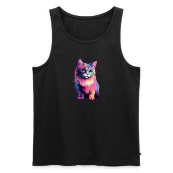 Chat coloré espiègle - Débardeur bio Premium Homme - noir - Devant - AI Model Male 178 light (178cm)