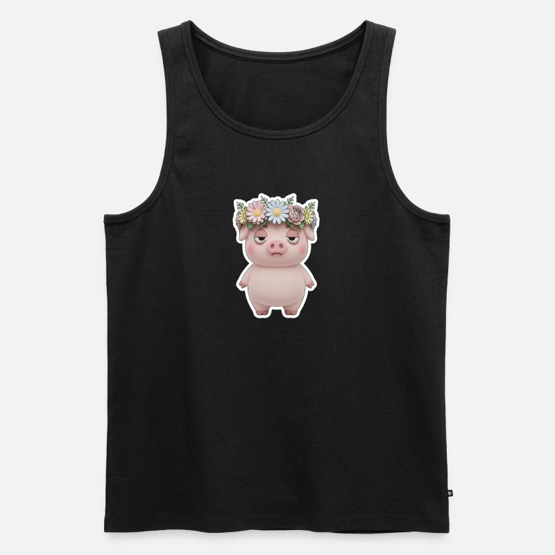 Genervtes Schwein mit Blumenkranz Statement - Männer Premium Bio Tank Top - Schwarz